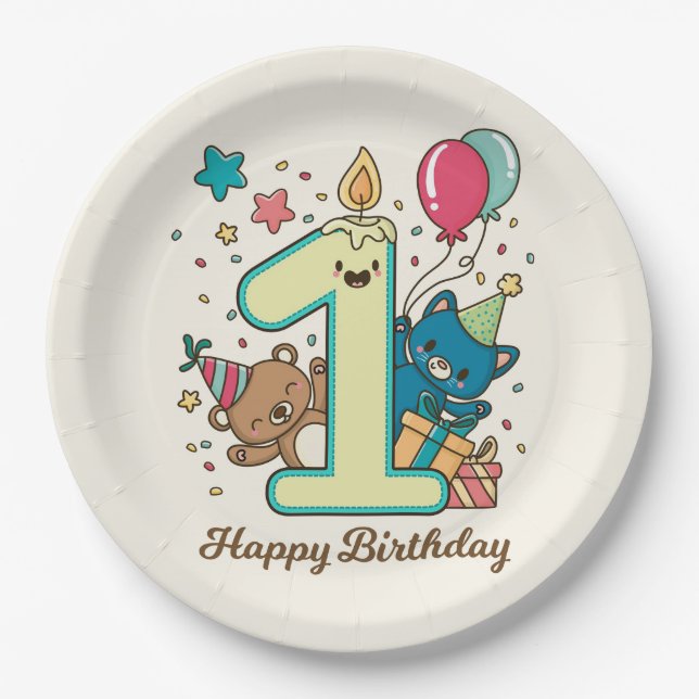Happy 1st Birthday Paper Plates (Front)