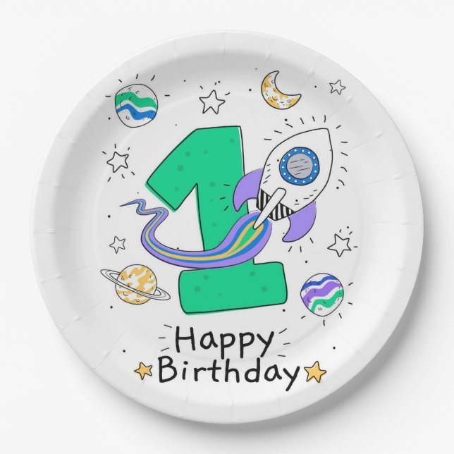 Happy 1st Birthday Paper Plates (Front)