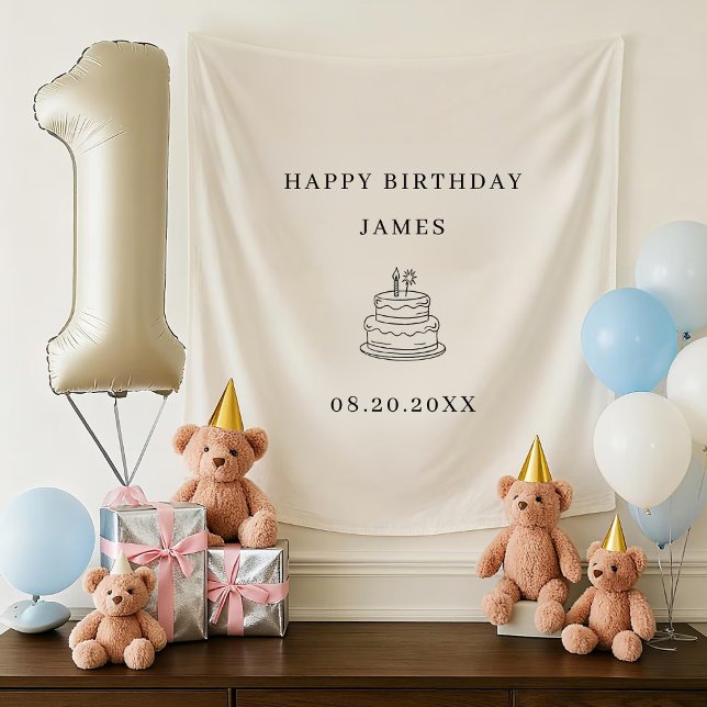 Happy 1st Birthday Personalized Kids Birthday Name Tapestry (Creator Uploaded)