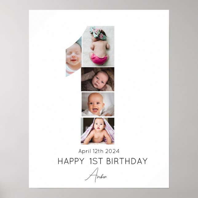 Happy 1st Birthday Photo Collage Template 5 Photo Poster (Front)