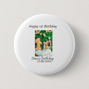 Happy 1st birthday photo simple elegant cutemodern button