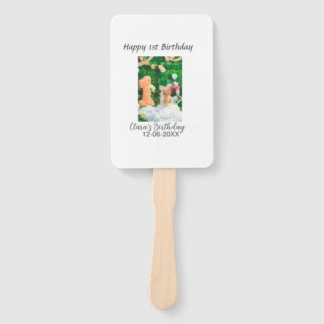 Happy 1st birthday photo simple elegant cutemodern hand fan (Front)