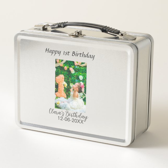 Happy 1st birthday photo simple elegant cutemodern metal lunch box (Front)