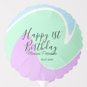 Happy 1st birthday pink green blue acrylic pour balloon