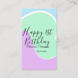 Happy 1st birthday pink green blue acrylic pour  business card