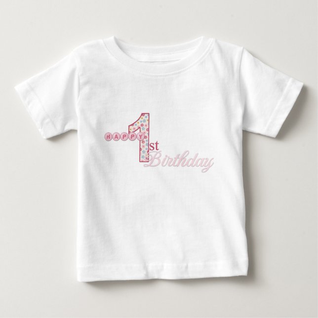 Happy 1st Birthday Pink T-Shirt (Front)