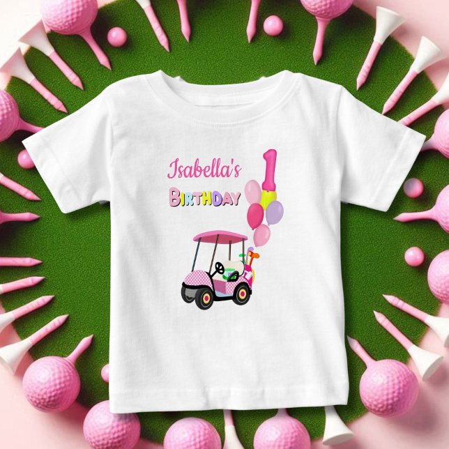 Happy 1st Birthday Polka Dot Pink Girly Golf Baby T-Shirt (Creator Uploaded)