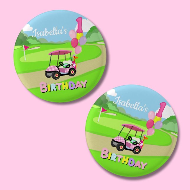 Happy 1st Birthday Polka Dot Pink Girly Golf  Button (Creator Uploaded)