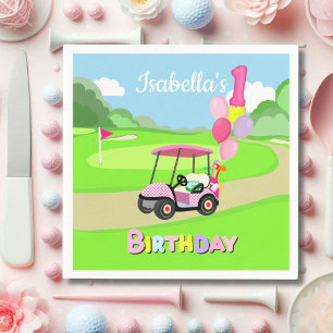 Happy 1st Birthday Polka Dot Pink Girly Golf Napkins
