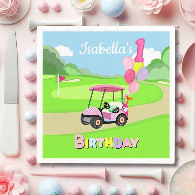 Happy 1st Birthday Polka Dot Pink Girly Golf  Napkins (Creator Uploaded)