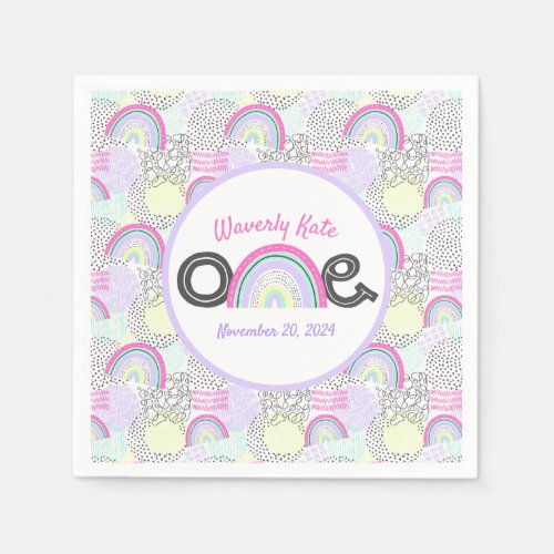 Happy 1st Birthday Rainbow 90s Baby Girls Party Napkins