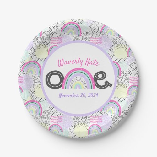 Happy 1st Birthday Rainbow 90s Baby Girls Party Paper Plates