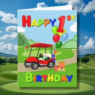 Happy 1st Birthday Red Boys Golf Card