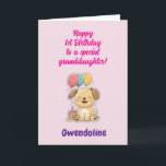 Happy 1st Birthday Special Granddaughter, Custom Card<br><div class="desc">Happy 1st Birthday card for granddaughter with adorable puppy, cake and balloon. Fully customizable message inside, personalize with your granddaughter's name and change text as you wish / add more. Delete inside text to write by hand. Instant download possible. Happy first birthday to a special granddaughter! Designed and texted by...</div>