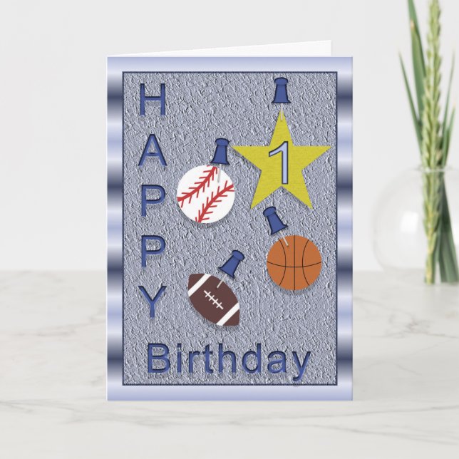 Happy 1st Birthday Sports Themed Card (Front)