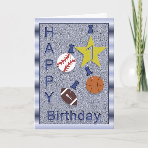 Happy 1st Birthday Sports Themed Card