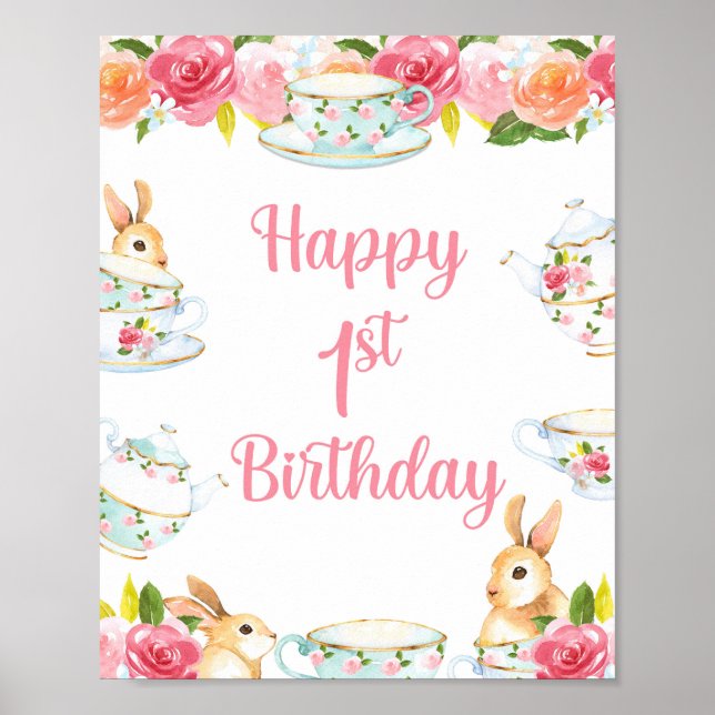 Happy 1st Birthday Tea Party Sign (Front)