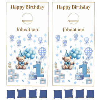 Happy 1st. Birthday Teddy Bear Blue Cornhole Sets