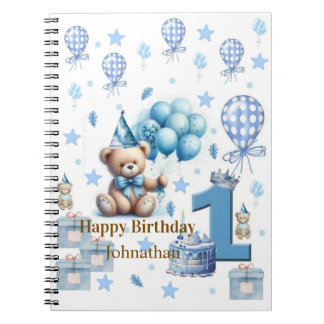Happy 1st. Birthday Teddy Bear Blue Notebook