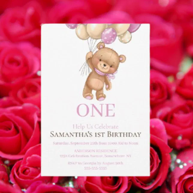 happy 1st birthday teddy bear invitation | Zazzle