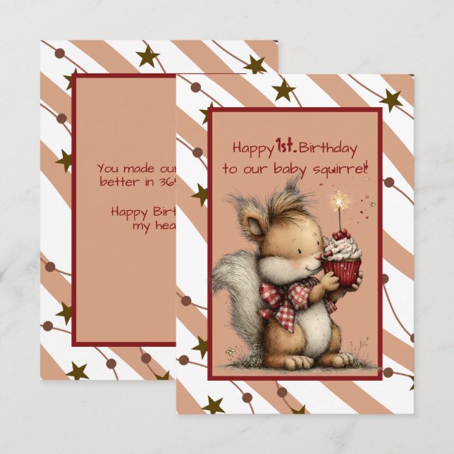 Happy 1st. Birthday to Our Baby Squirrel Invitation (Front/Back)