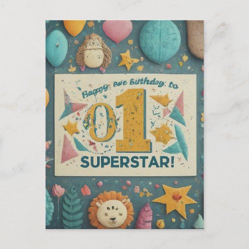 Happy 1st Birthday to Our Little Superstar Postcard