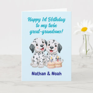 Happy 1st Birthday Twin Great-Grandsons, Puppies Card