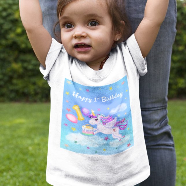 Happy 1st Birthday Unicorn with Birthday Cake T-Shirt (Creator Uploaded)