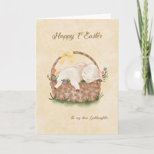 Happy 1st Easter Bunny in Basket Goddaughter Card (Front)