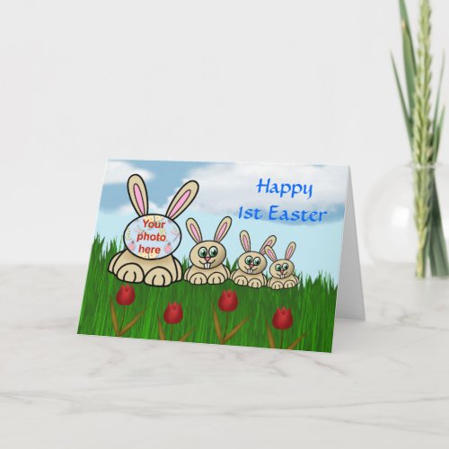 Happy 1st Easter with bunnies babys first easter Holiday Card