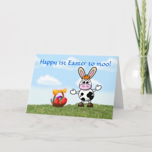 Happy 1st Easter with cow babys first easter Holiday Card