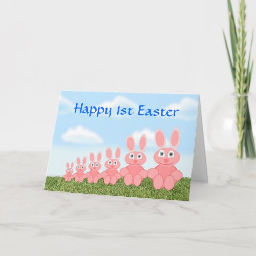 Happy 1st Easter with pink bunnies babys first Holiday Card