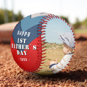 Happy 1st Father`s Day Blue Red 2 Photo Collage  Baseball