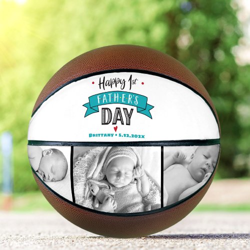 Happy 1st Fathers Day Bold Turquoise Typography Basketball