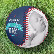 Happy 1st Father’s Day, Bold Typography, Aqua Navy Baseball at Zazzle
