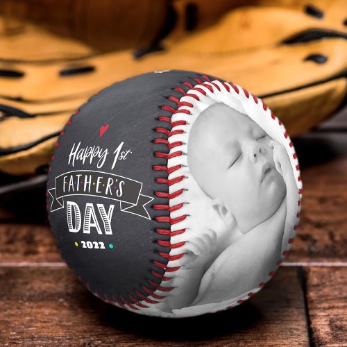 Happy 1st Fathers Day Bold Typography Chalkboard Baseball