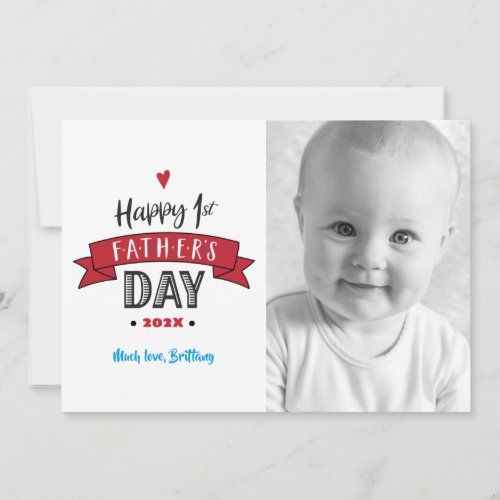 Happy 1st Fatherâs Day Bold Typography Photo Red Card