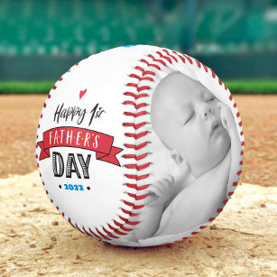 Happy 1st Father’s Day, Bold Typography Red Banner Baseball