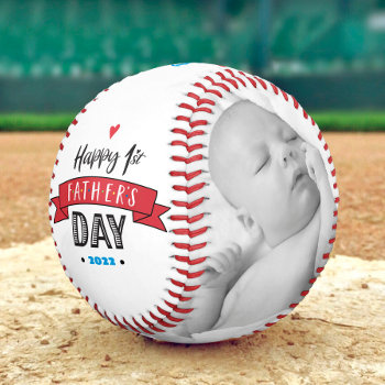 Happy 1st Father’s Day  Bold Typography Red Banner Baseball by Luceworks at Zazzle