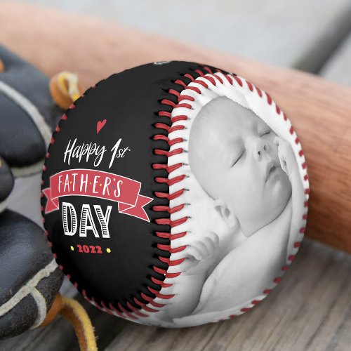 Happy 1st Fathers Day Bold Typography Red Black Baseball