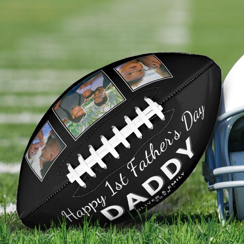 Happy 1st Fathers Day Dad Keepsake 3 Photo Black Football