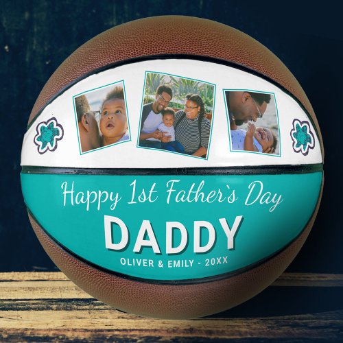 Happy 1st Fathers Day Daddy 3 Photo Flower Basketball