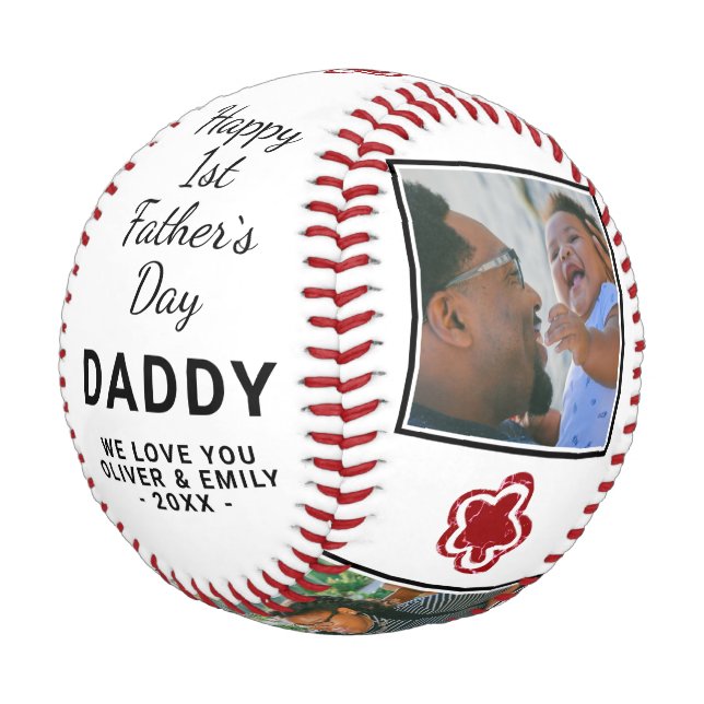 Happy 1st Father`s Day Daddy Keepsake 3 Photo Baseball (Angled)