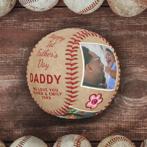 Happy 1st Fathers Day Daddy Keepsake 3 Photo  Baseball