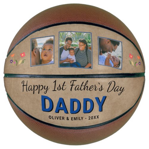 Happy 1st Fathers Day Daddy Keepsake 3 Photo Basketball