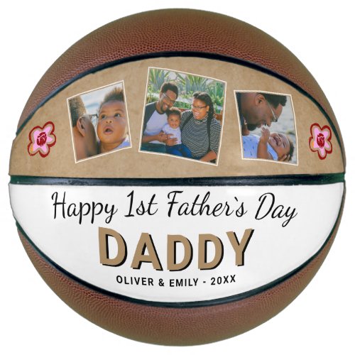 Happy 1st Fathers Day Daddy Keepsake 3 Photo Basketball