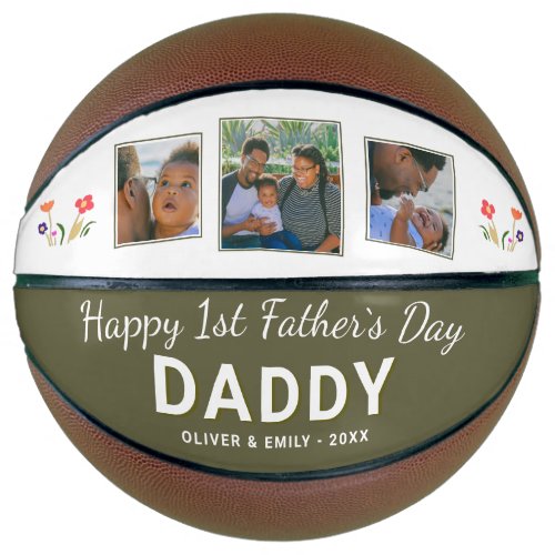 Happy 1st Fathers Day Daddy Keepsake 3 Photo Basketball