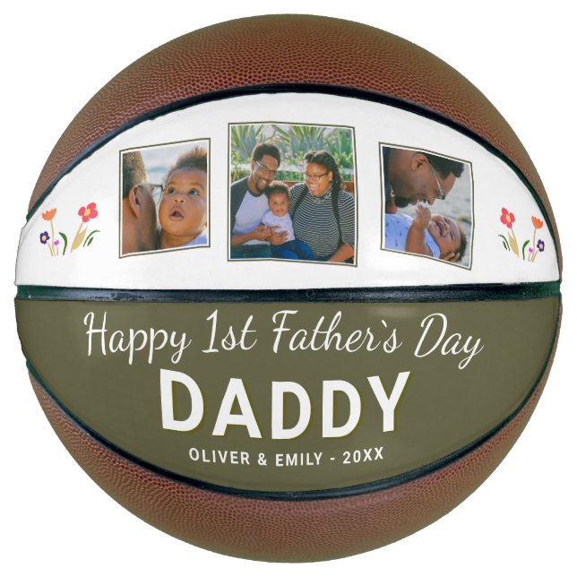 Happy 1st Father`s Day Daddy Keepsake 3 Photo Basketball (Front)