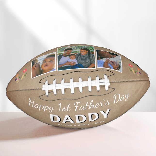 Happy 1st Father`s Day Daddy Keepsake 3 Photo Football (Creator Uploaded)