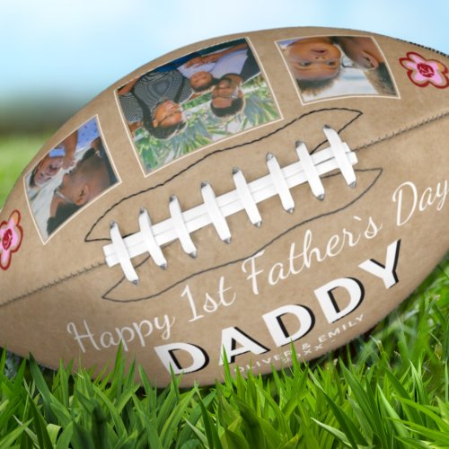 Happy 1st Fathers Day Daddy Keepsake 3 Photo Football